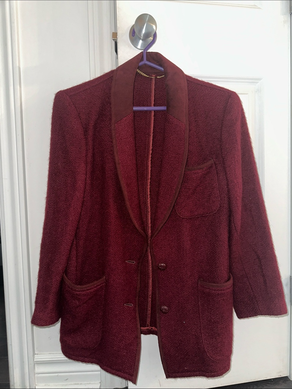 Escada Womens Burgundy Shawl Collar Knit Blazer Jacket